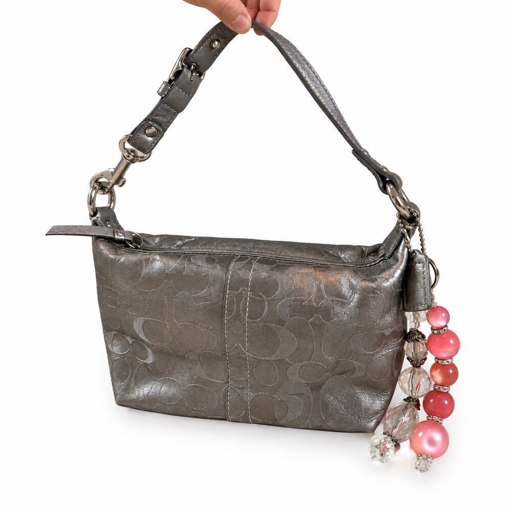 Y2K Coach Metallic Silver Signature Leather Shoulder Bag